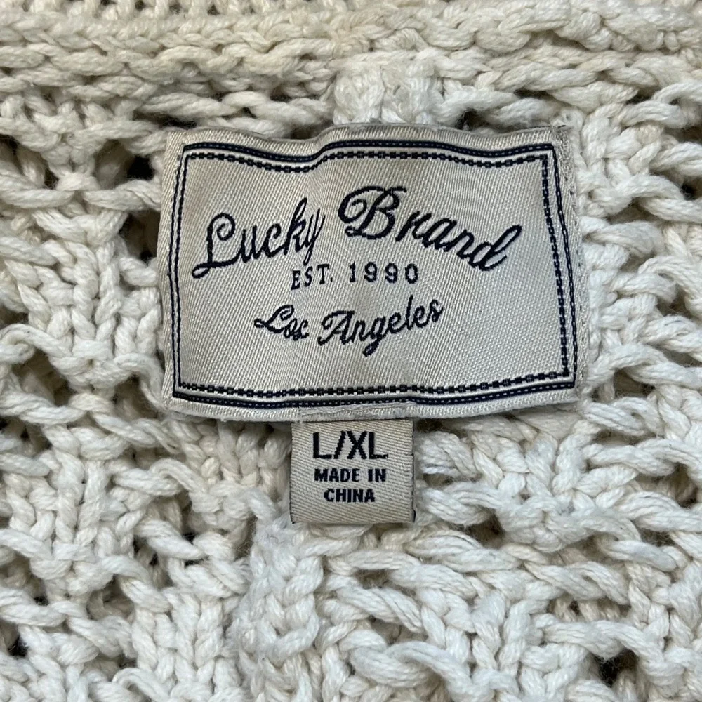 Lucky Brand Cream‎ Open Knit Longline Cardigan Sweater LXL